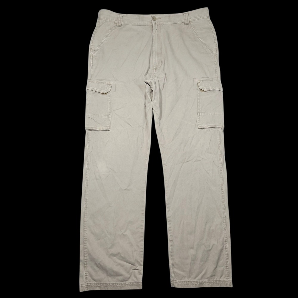 Wrangler Premium Cargo Pants Khaki Tan Utility Workwear Sz 38x33